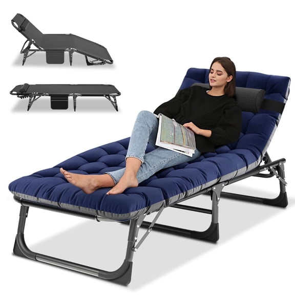 MOPHOTO Camping Cot With Mattress, Heavy Duty Sleeping Cot with Pillow, Cot Beds for Adult, 4-Position Adjustment Folding Bed, Outdoor Beds Lounger for Home, Pool, Beach, Patio