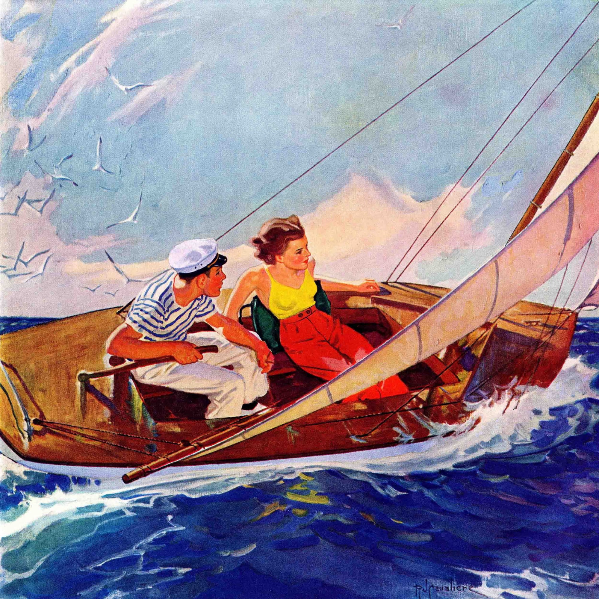Marmont Hill Couple Sailing by R.J. Cavaliere Painting Print on Canvas