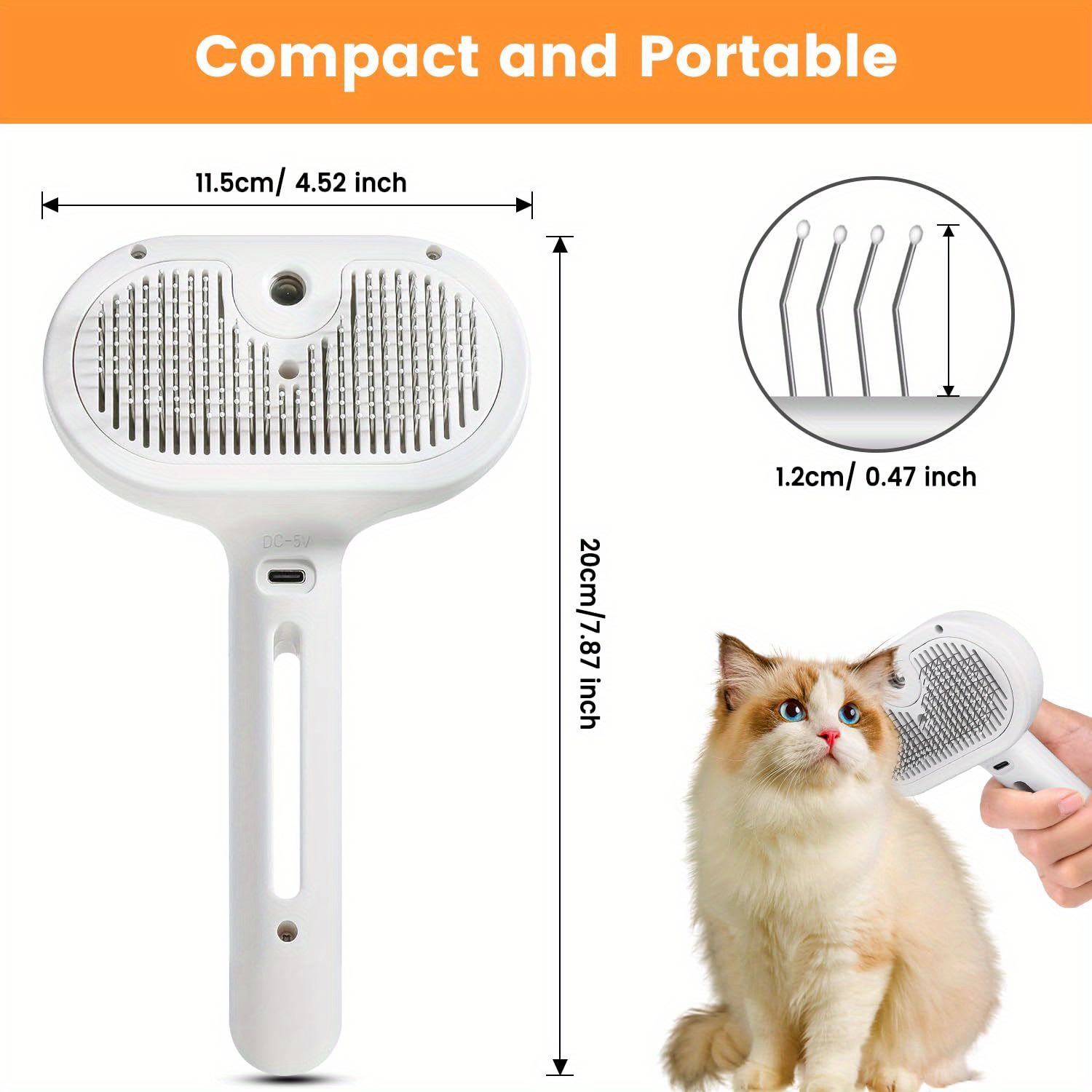 EIMELI Self-Cleaning Steam Brush for Cats & Dogs Effortlessly Removes Shedding Hairs with Water Tank and Stainless Steel Brush