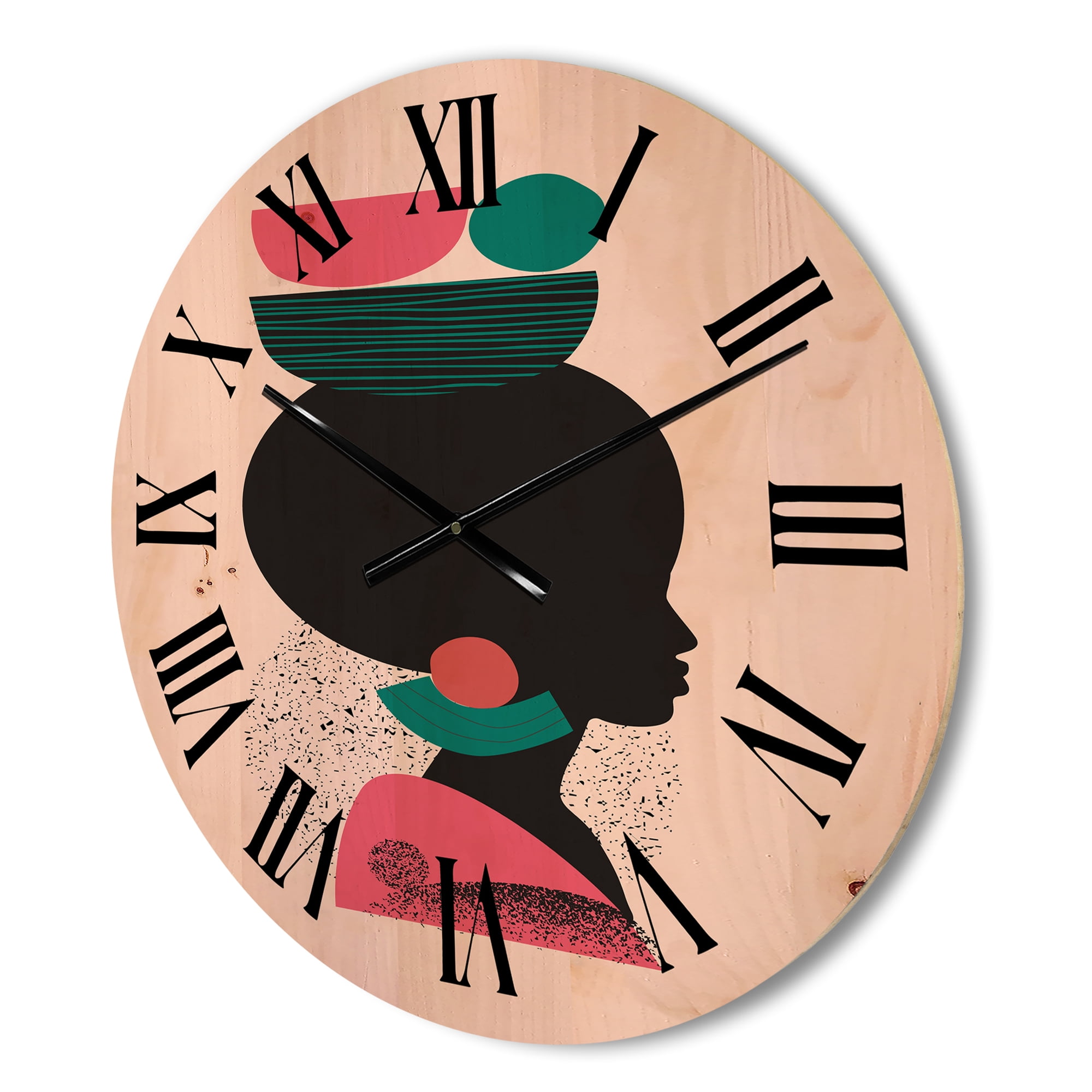 Designart 'Ethnic Geometric Silhouette of African American II' Modern Wood Wall Clock