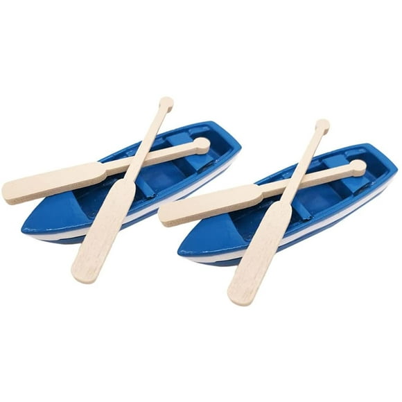 2 Sets Miniature Dollhouse Boat with Wooden Oars Resin Sea Fishing Boats Figurines Nautical Cake Topper Fairy Garden Accessoty Dollhouse Decoration