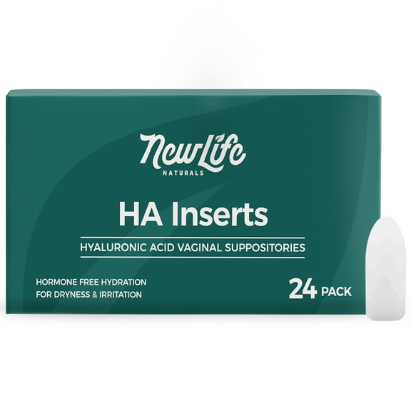 NewLife Naturals HA Inserts Hyaluronic Acid Vaginal Suppositories for Dryness Irritation | Vaginal Moisturizer for Menopause  Support, 24 Inserts- 60 Day Use, USA