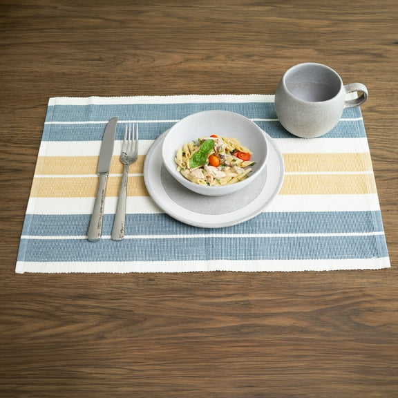 Elsie & Zoey Blue & Tan Stripe Woven Dining Room Table Placemat for Women