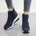 thumbnail image 6 of Upioiwer Women's Mid-calf Ankle Boots Wedge Platform Heel, Round Toe Side Zipper Fashion Suede Boots, Indoor&Outdoor Shoes Short Boots, Easy -On Design, Memory Foam Blue 7, 6 of 8