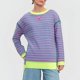 thumbnail image 1 of MHFRRA Camiseta Informal de Otoño/Invierno con Estampado de Rayas, Cuello Redondo, Manga Larga, Bloque de Color Púrpura, 1 of 4