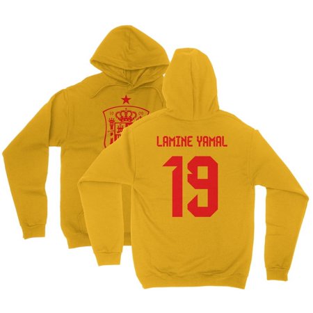 Spain Soccer Cup Fan - Lamine Yamal 19 Jersey Style Unisex Hooded Sweatshirt (Gold, Small)