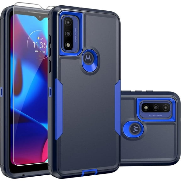 for Moto G Play 2023 Case, [Shockproof] [Dropproof] [Tempered Glass Screen Protector],Heavy Duty Protection Phone Case Cover for Motorola G Play 2023 (Navy DarkBlue)