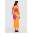 thumbnail image 3 of Women's Sleeveless Mock Neck Ruched Floral Mesh Maxi Dress, 3 of 3