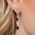 thumbnail image 3 of Gem Stone King 925 Sterling Silver Red Rhodolite Garnet 3 Stone Dangle Earrings for Women (5.50 Cttw, Gemstone January Birthstone, Oval 8X6MM, 7X5MM and 6X4MM), 3 of 6