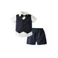 thumbnail image 2 of Kids Boys Gentleman Clothes Outfits Patchwork Bowtie Short Sleeve Blazer Waistcoat Shirts Solid Color Shorts 2Pcs Suit, 2 of 10