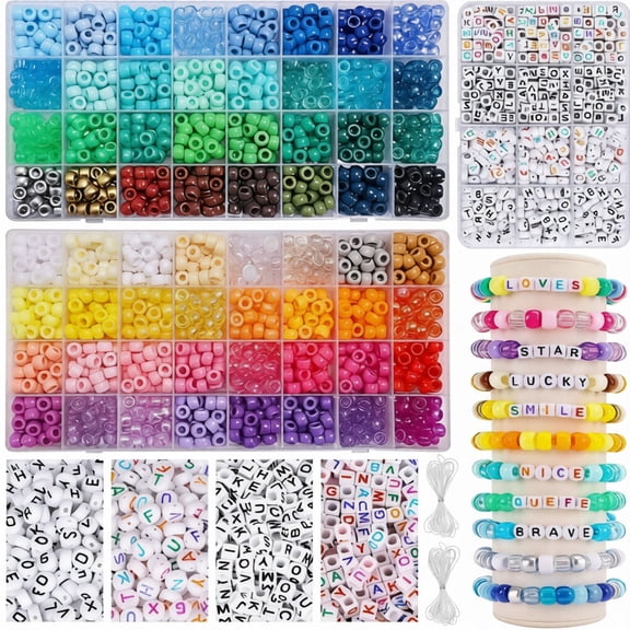 Wekvgz 1977pcs Clay Pony Beads Kit Set Bulk Making 64 Colors Plastic Letter Elastic String Jewelry Making Kit Friendship Bracelet Kits Kandi Beads DIY Birthday Crafts Gift for Girls 6x9mm