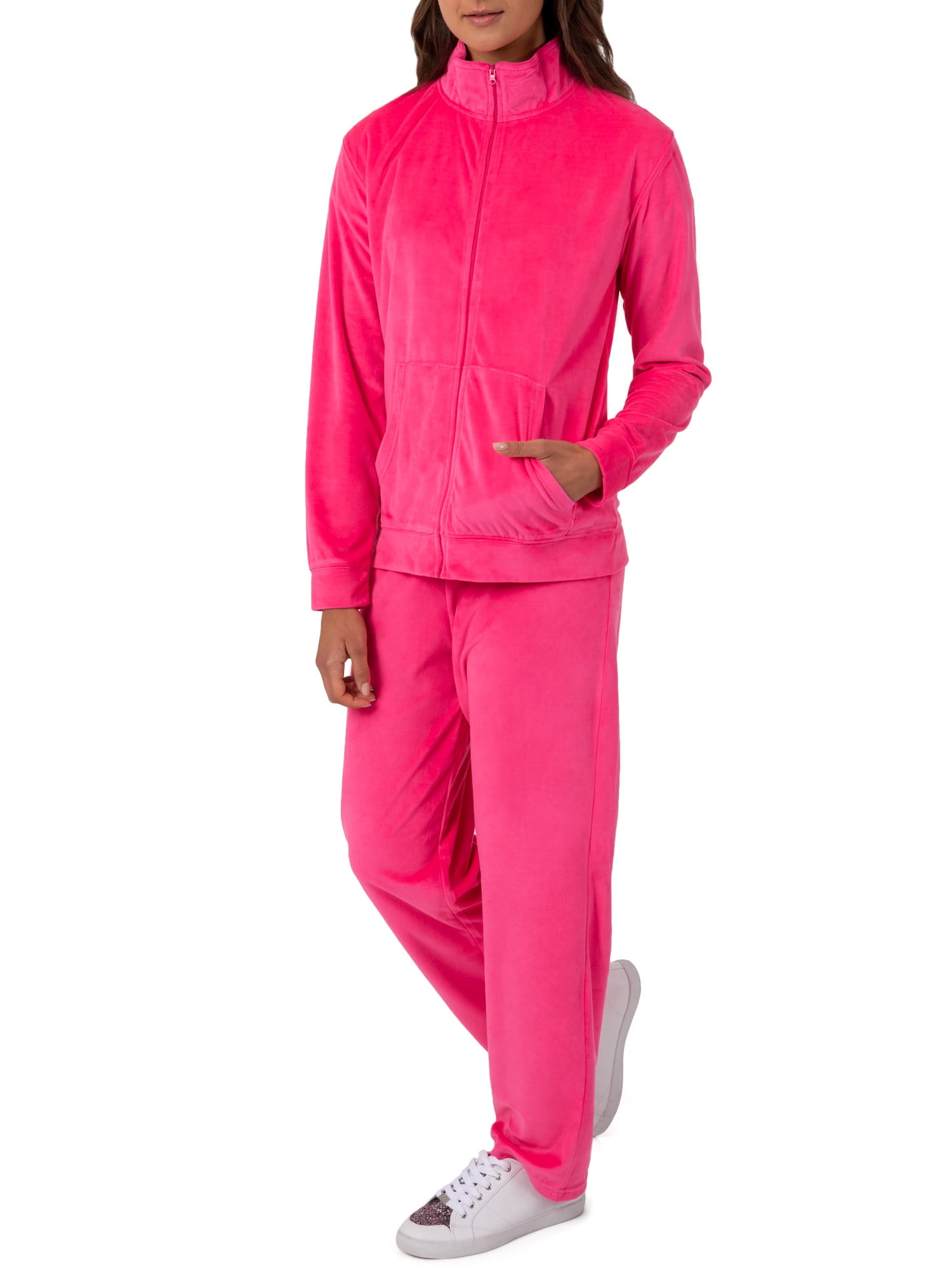 Athletic Works Women's Essential Velour Jacket and Pant Tracksuit