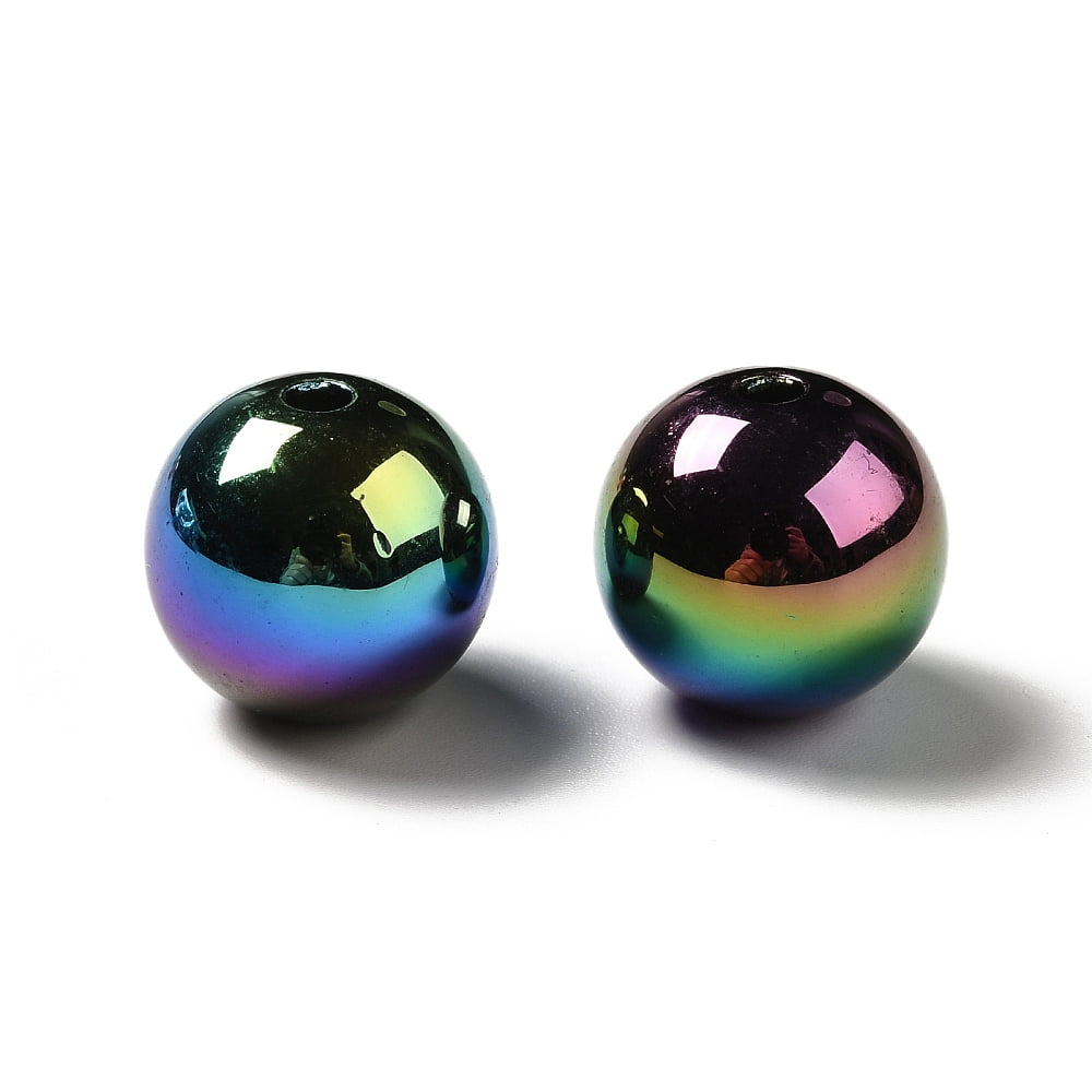 200pcs UV Plating Rainbow Iridescent Acrylic Beads Round Black 15~15.5x15.5~16mm Hole: 2.7mm