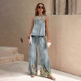thumbnail image 3 of 2024 Women's Fashion Retro Floral Print Sleeveless Vest Straight Long Leg Pants Outdoor Travel Suit Summer Breathable Suit, 3 of 6