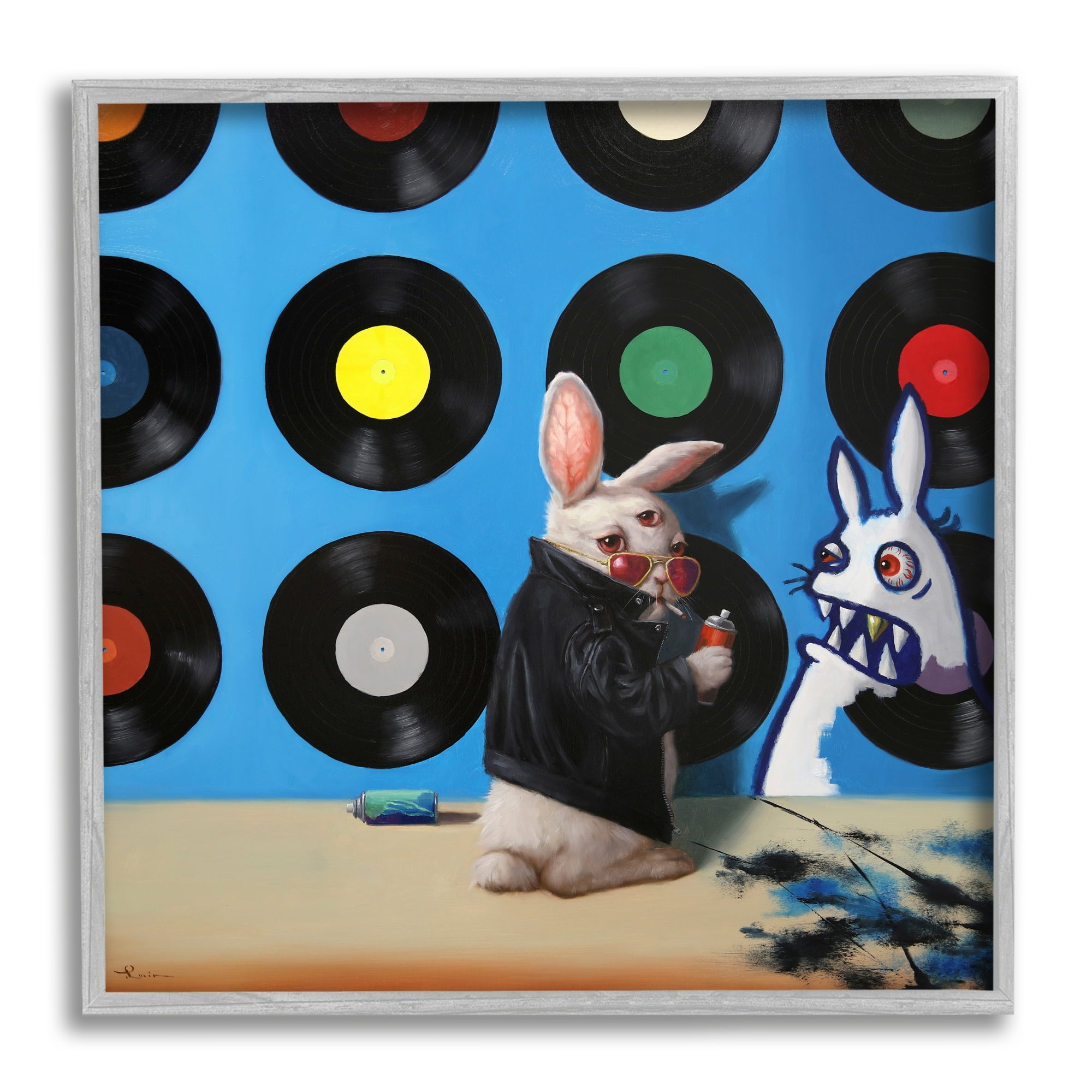 Stupell Industries Graffiti Rabbit Third Eye Music Record Pattern Framed Wall Art, 24 x 24, Design by Lucia Heffernan