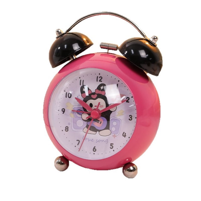 Alarm Clock, bonita guitarra rosa con dibujos animados de campanas gemelas para niños