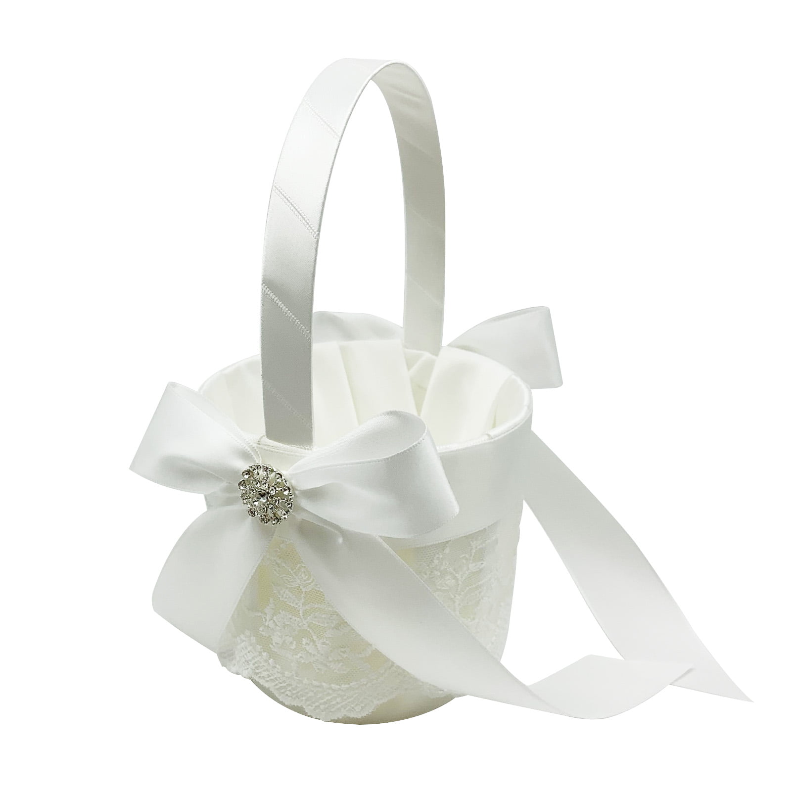 Wedding Flower Basket Ceremony Party Decor Petyoung Romantic Wedding Flower Girl Basket with Bowknot White