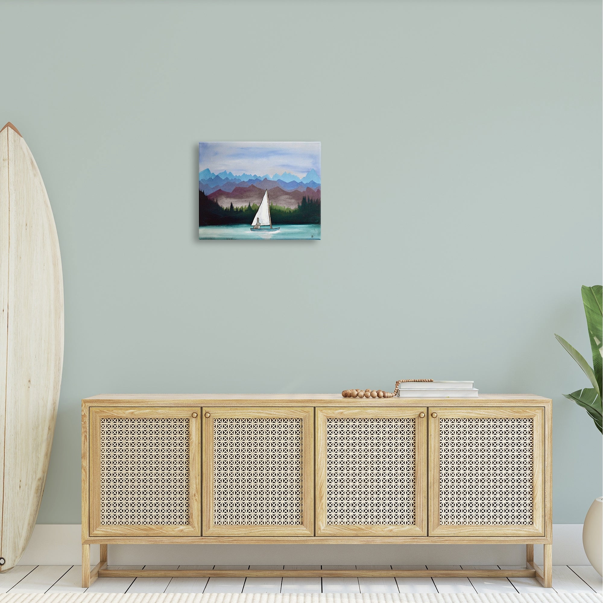 Stupell Industries Bunny Rabbit on Sailboat Vivid Distant Mountain Peaks Painting Gallery Wrapped Canvas Print Wall Art, Design by Andrea Doss