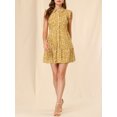 thumbnail image 5 of INSPIRE CHIC Women's Full Placket Above Knee Gathering Print Flare Sleeve Dresses M Yellow, 5 of 7