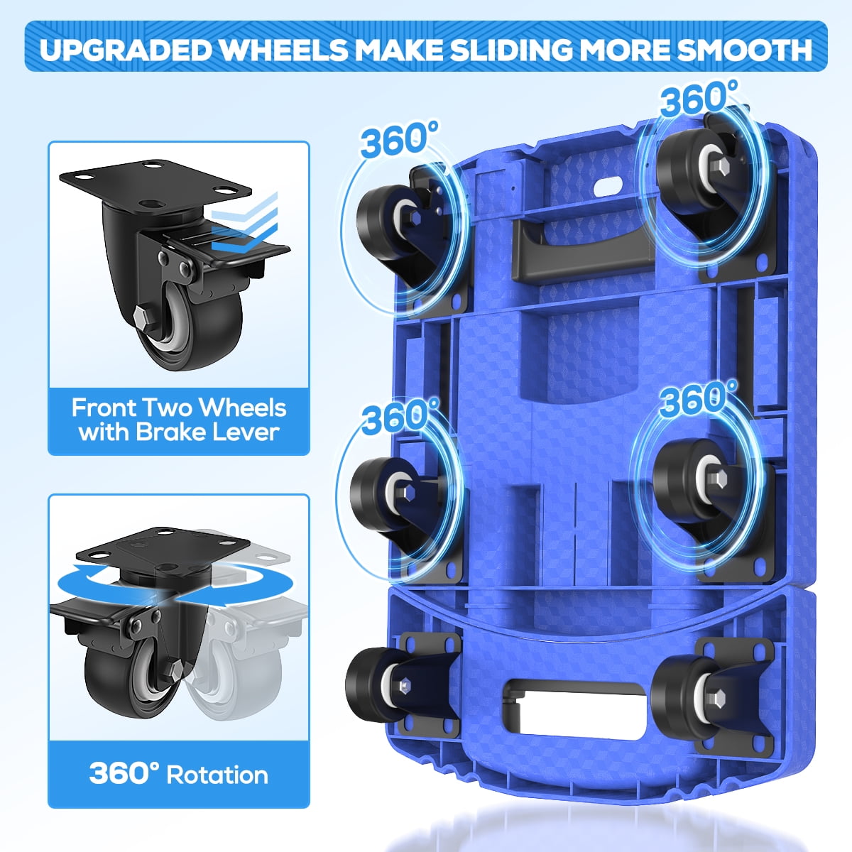 TNTANTS Folding Hand Truck, 500 LB Heavy Duty Portable Dolly Cart, 6 Wheels Collapsible Luggage Trolley with 3 Elastic Ropes, Hand Cart for Travel, Moving, Shopping, Blue