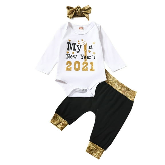 Penkiiy Infant Newborn Baby Girls Boys Happy New Years Bodysuit Romper Pants Set Clothes kids Baby Easter Romper 18-24 Months White 2023 Summer Deal