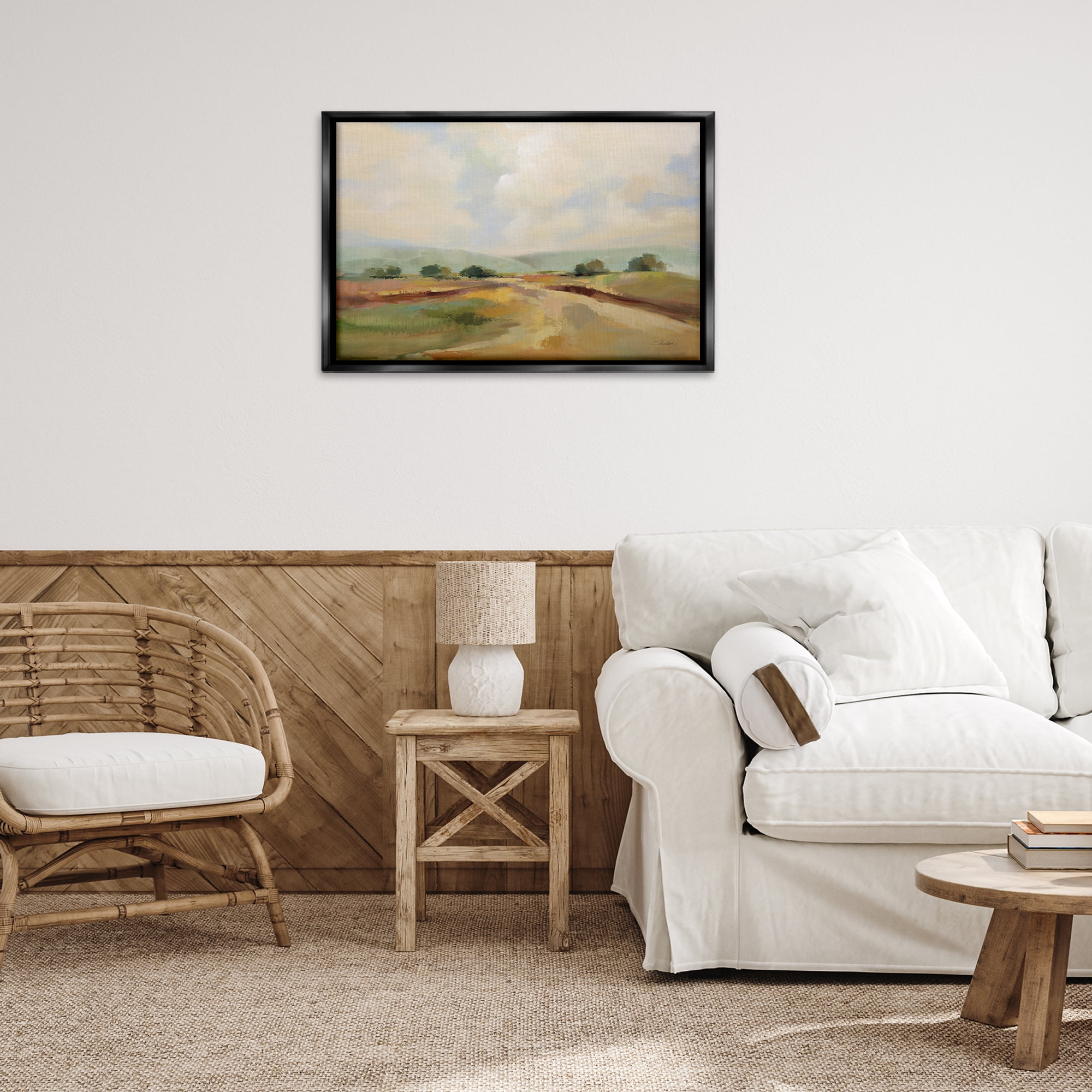 Stupell Industries Solitary Rural Landscape Landscape & Nature Painting Black Floater Framed Canvas Art Print Wall Art, 31 x 21