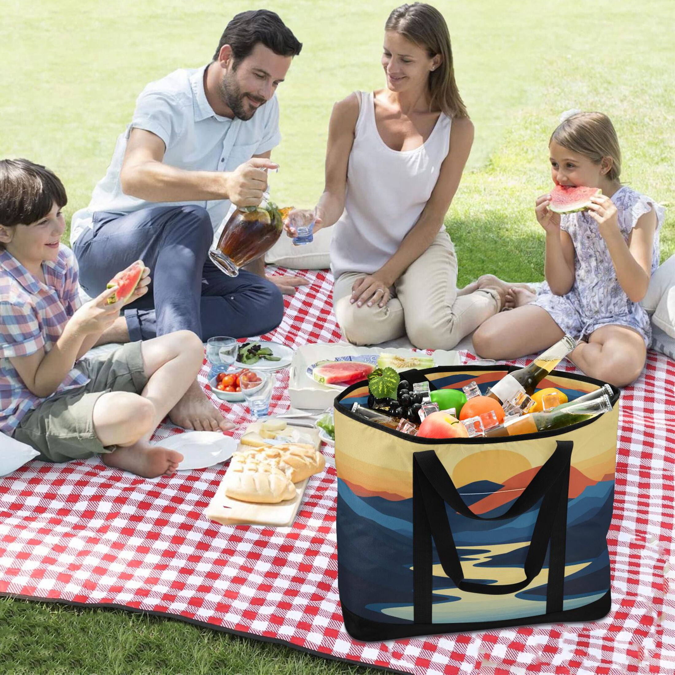 Large Hand-held Ice Pack Picnic Bag Insulation and Refrigeration Suitable for Shopping Picnics and Camping Mountain Sunset