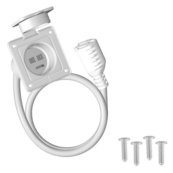 RVGUARD 15 Amp 125V AC Power Inlet Port Plug with Integrated 24" Extension Cord, NEMA 5-15 Flanged Inlet, Compatible with Waterproof Front & Back Covers(White ETL Approved)