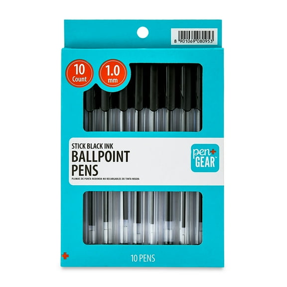 Pen+Gear Stick Ballpoint Pens, 1.0 mm, Black Ink, 10 Count