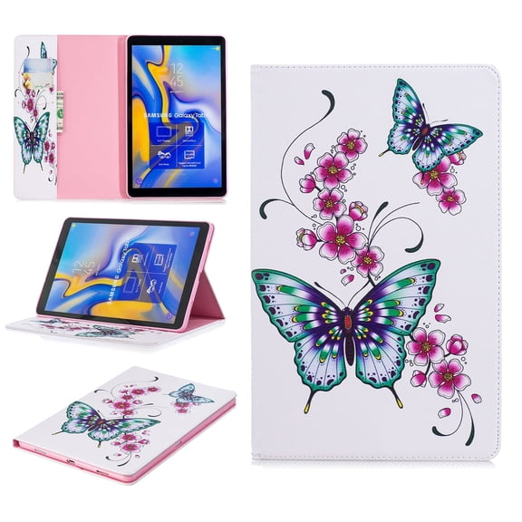 Galaxy Tab A 10.5 2018 Case, Allytech PU Leather Stand Flip Folio Wallet Cases and Covers with Cash Card Slots for Samsung Galaxy Tab A 10.5 SM-T590/T595/T597 Tablet, Flower Butterfly