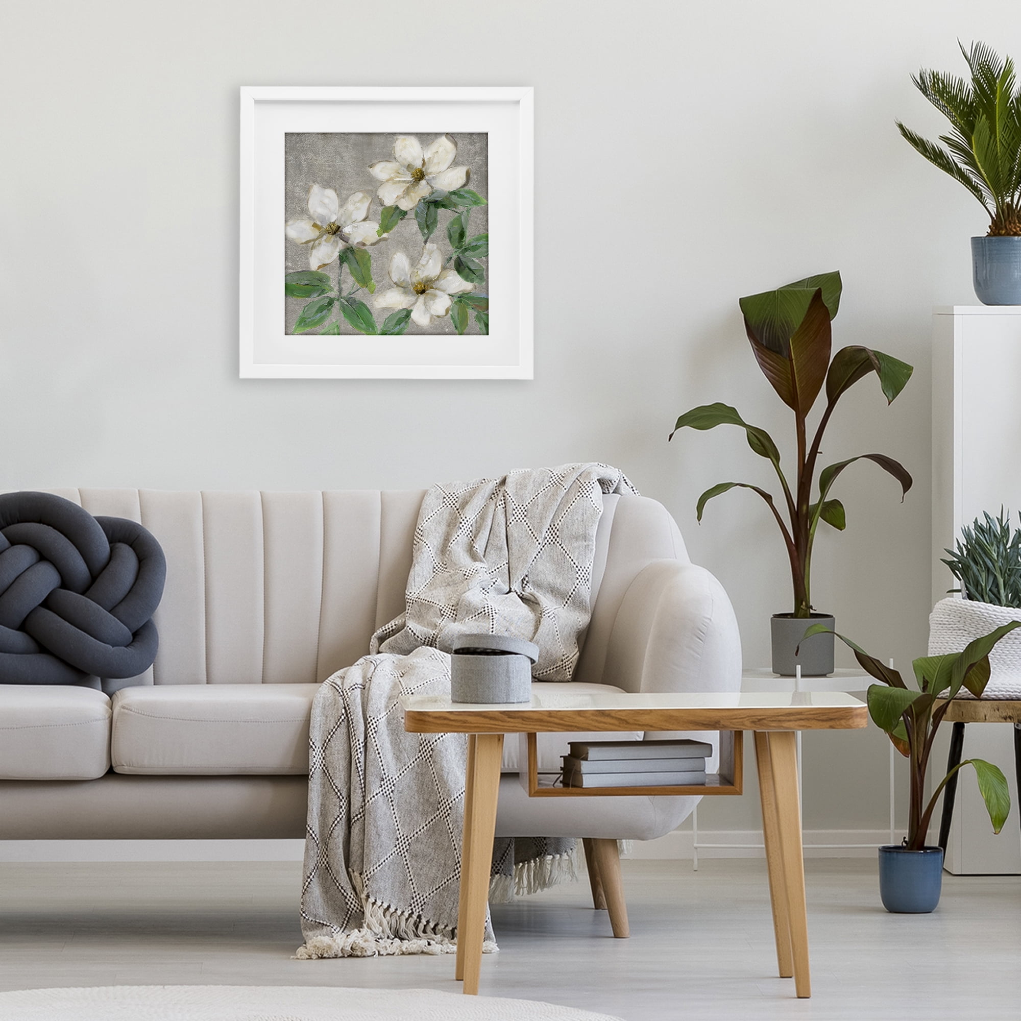Stupell Industries Ivory Magnolia Trio White Framed Print Under Glass, design by Sally Swatland