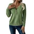 thumbnail image 2 of Women'S V Neck Long Sleeve Sweater Half Zipper Knit Sweater Casual Cricket Stripe Jumper Pullover Knit Tops Green M, 2 of 10