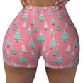 thumbnail image 2 of Rateoe Pastel Christmas Trees on Pink Printed Power Workout Shorts for Women Tummy Control Squat Proof Ribbed Thick Seamless Scrunch Active Short-Large, 2 of 8