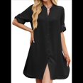 thumbnail image 3 of Vestido Camisero de Verano para Mujer, Informal, de Corta, con Botones y Cuello en V, Talla Grande Negro M, 3 of 6