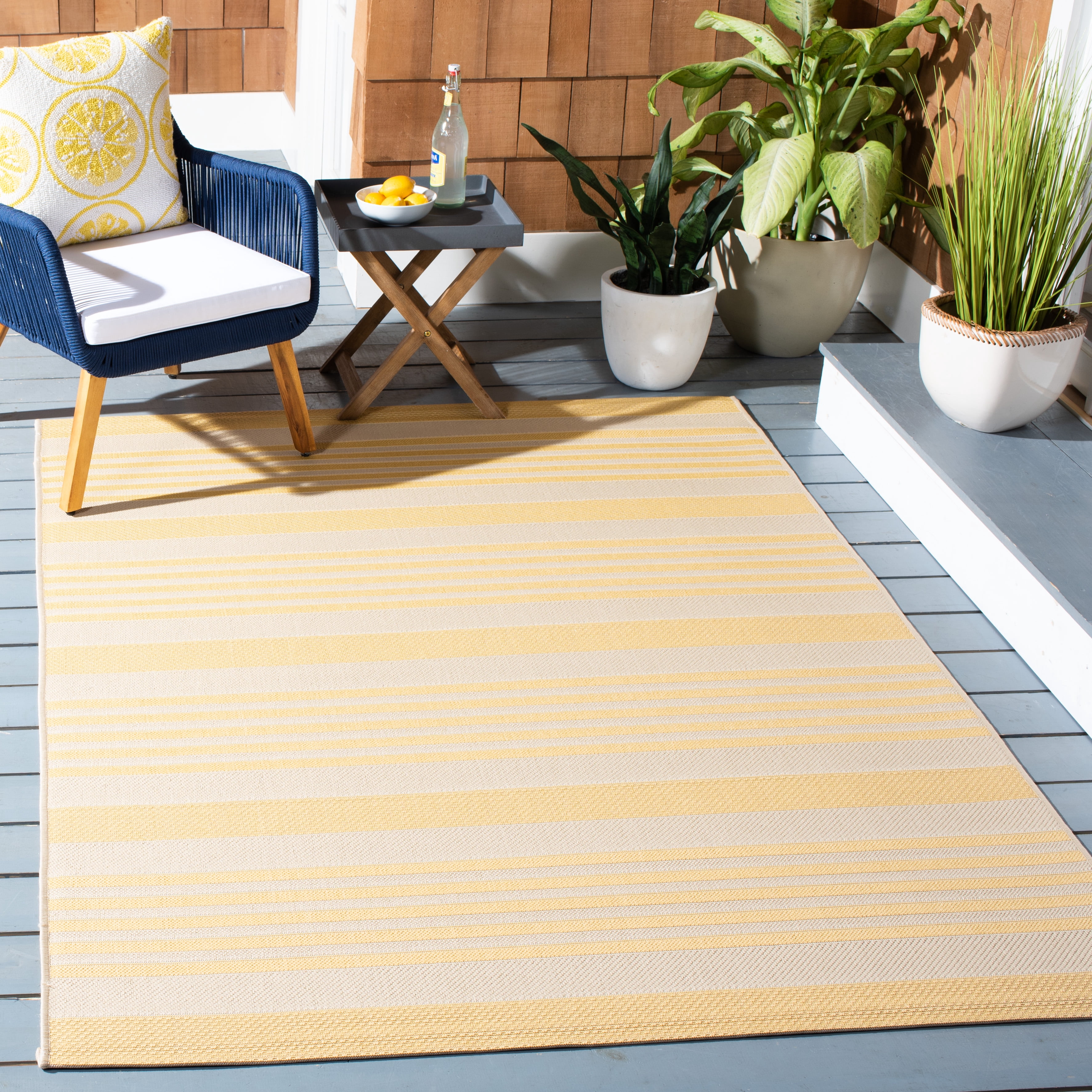 Safavieh Courtyard Caroline Striped Indoor/Outdoor Area Rug, Gold/Beige, 6'7" x 9'6"