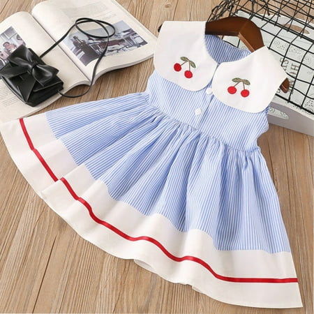 

Maxcozy Summer Toddler & Baby Girls Cherry Doll Collar Striped Dress