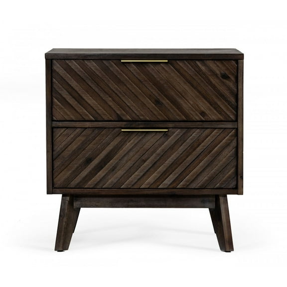 Classic Chevron Dark Brown Nightstand with Two Drawers
