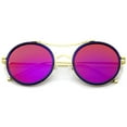 thumbnail image 1 of sunglassLA - Retro Metal Temples Browbar Colored Mirror Flat Lens Round Sunglasses - 53mm, 1 of 4