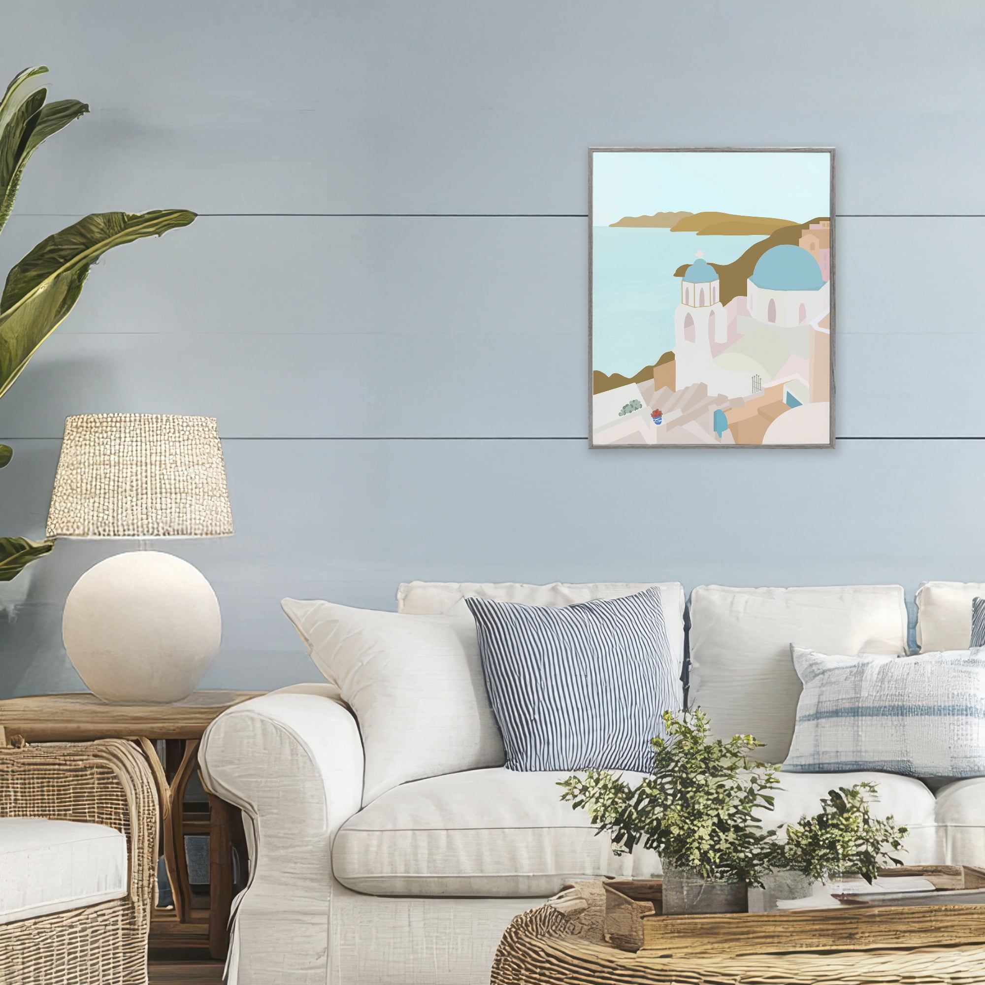 Stupell Industries Coastal Santorini Vibes Gray Framed Giclee Art, design by Anna Quach