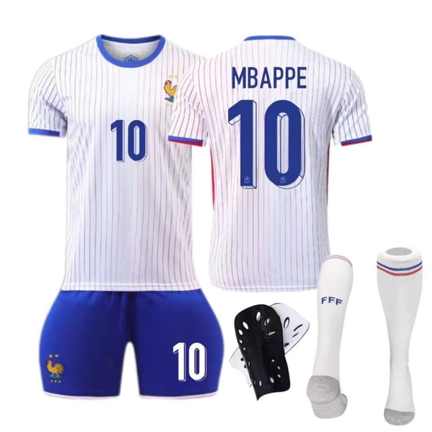 Copa de Europa 2024 Camiseta de visitante de Francia No. 10 Traje de camiseta de fútbol de Mbappé 11 Camiseta transfronteriza de Dembélé10+calcetines+protectores de piernas