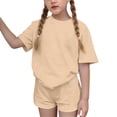 thumbnail image 4 of Ensemble T-Shirt et Short pour Filles, Haut à Col Rond Uni à Manches Courtes et Short, Tenue de Sport Décontractée Deux Pièces pour Enfants, 4 of 7