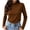 Brown, variant on Women Long Sleeve Tops Turtleneck Ruffle Slim Fitted Shirts Stretchy Casual Layer Basic Tees
