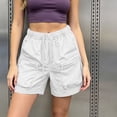 thumbnail image 4 of WPPGONE Cargo Shorts Women Baggy Lightweight Running Quick Dry Elastic Waisted Drawstring Straight Leg Wide Bottoms Zipper Outdoor Sports Active Shorts with Multi Pockets, 4 of 7