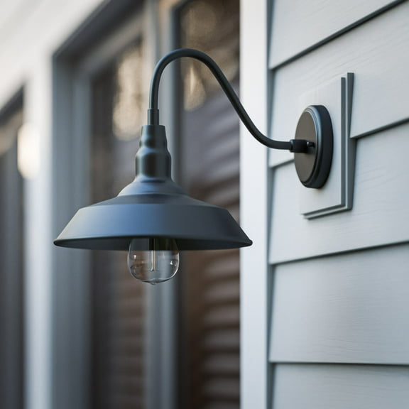 Kenroy Home Dale 10'' Outdoor 1-Light Wall Sconce Light Fixture with Black Metal Round Shade for Front Door, Patio, or Porch, Black