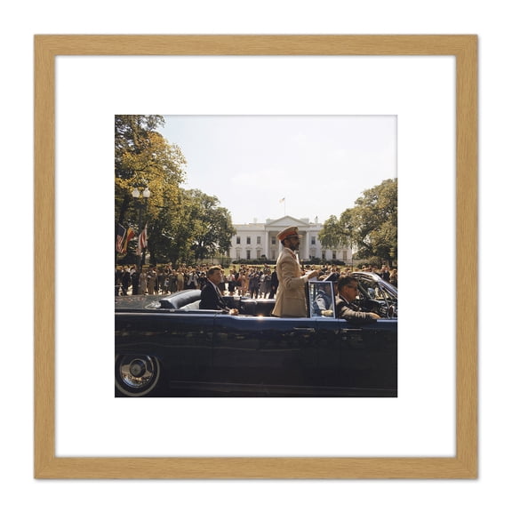 Parade JFK Kennedy Emperor Haile Selassie Photo 8X8 Inch Square Wooden Framed Wall Art Print Picture with Mount