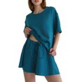 thumbnail image 1 of Conjunto de pijamas de pantalones cortos para mujer,Conjunto de pijamas de pantalones cortos para mujer Ropa de descanso con cuello redondo Ropa de dormir de media manga Características de vanguardia, 1 of 6
