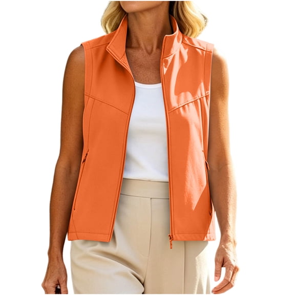 Fenkoxk Womens Waterproof Windbreaker Hiking Vest Lightweight Zipper Up Solid Color Casual Outdoor Travel Vest with Pockets
