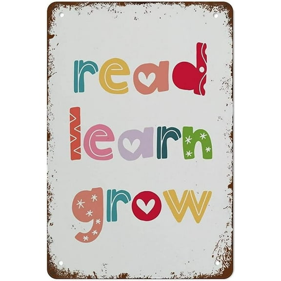 Tin Sign 8x12 Inch Funny Vintage Tin Metal Sign Read Learn Grow Reading Nook Kids Educational Posters Kids Room Decor Playroom Wall Art Classroom Decor Suitable For Home Bar Cafe Decor