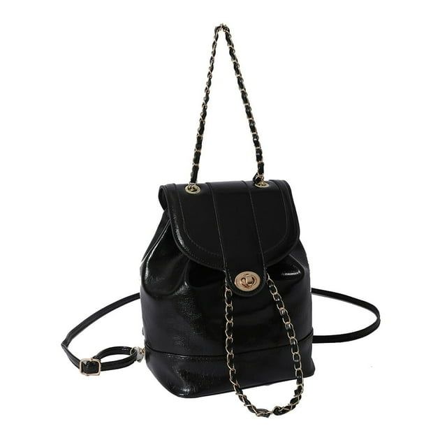 Women Backpack Casual Knapsack Drawstring Shoulder Bag Bucket Bag (Black)