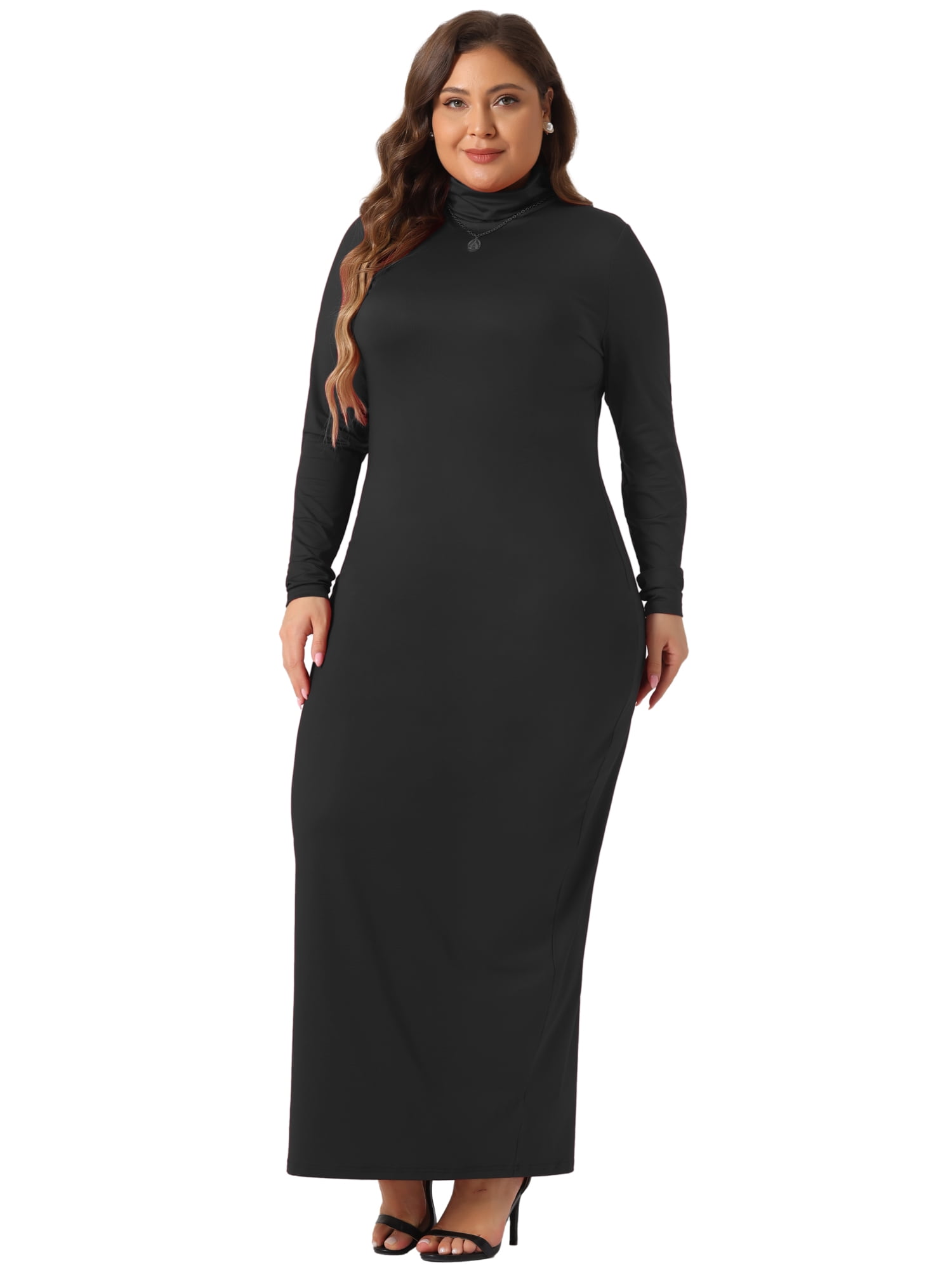 DARING DIVA Plus Size Women's Turtleneck Long Sleeve Bodycon Dress 1X Black